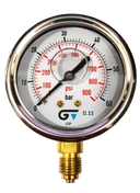 Manômetro DN63 Caixa em Aço Inoxidável com Glicerina Saída Vertical 1/4” BSP de 0 a 60 Bar - MAN-GB-3822060