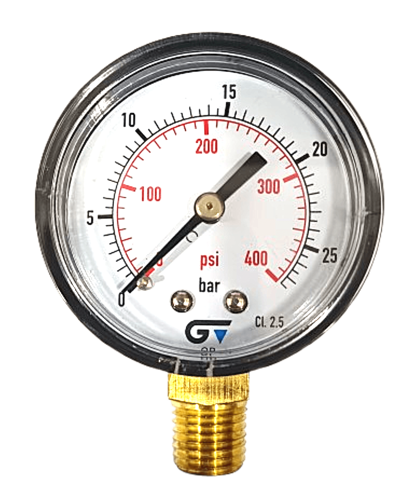 Manômetro DN53 Caixa em ABS sem Glicerina Saída Vertical 1/4” NPT de 0 a 25 Bar - MAN-GB-3820N025