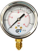 Manômetro DN63 Caixa em Aço Inoxidável com Glicerina Saída Vertical 1/4” BSP de 0 a 2,5 Bar - MAN-GB-3822002