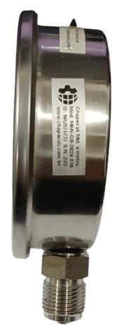 Manômetro DN100 Caixa em Aço Inoxidável com Glicerina Saída Vertical 1/2” BSP de 0 a 60 Bar - MAN-GB-3824060