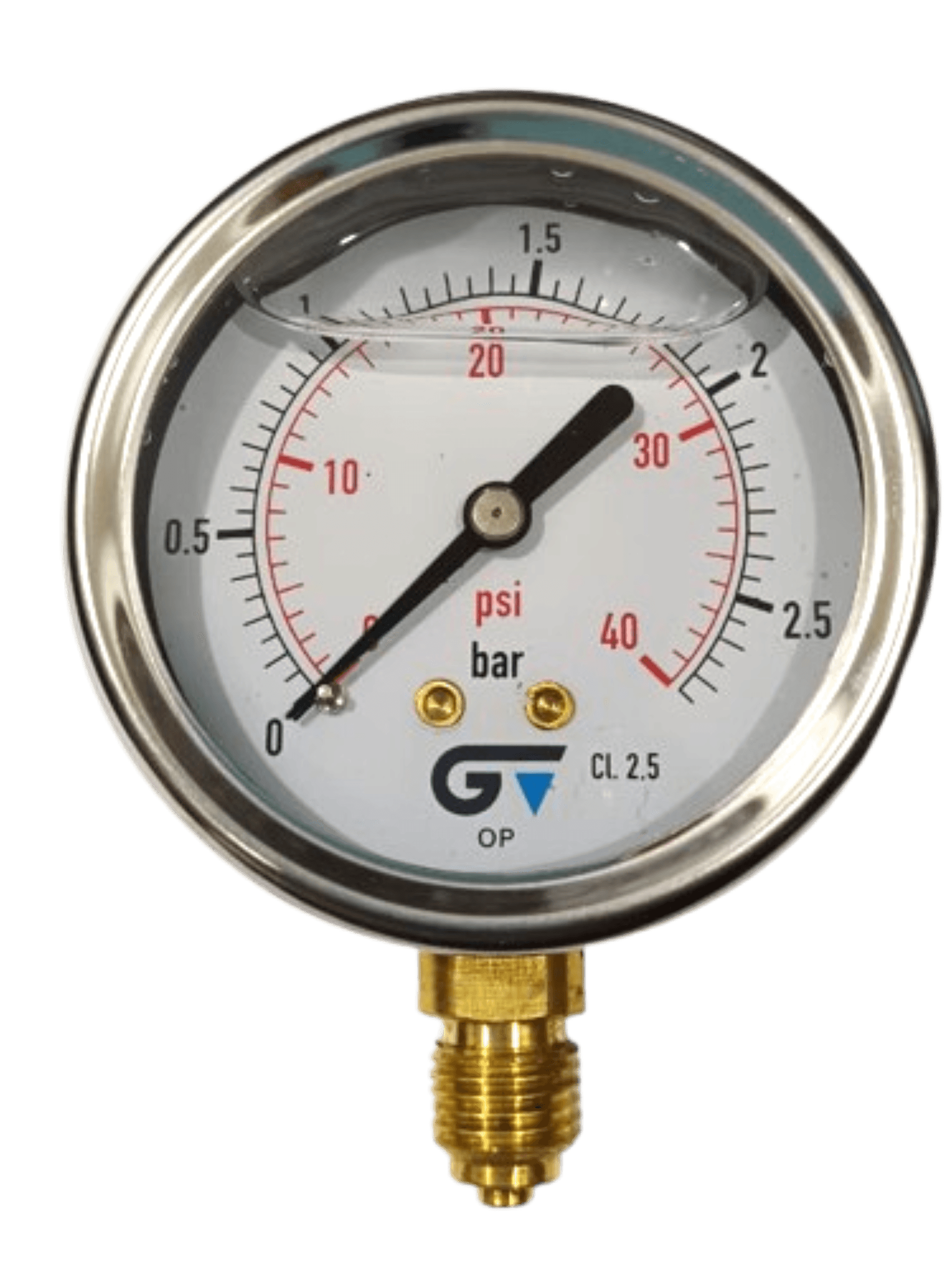 Manômetro DN63 Caixa em Aço Inoxidável com Glicerina Saída Vertical 1/4” BSP de 0 a 2,5 Bar - MAN-GB-3822002