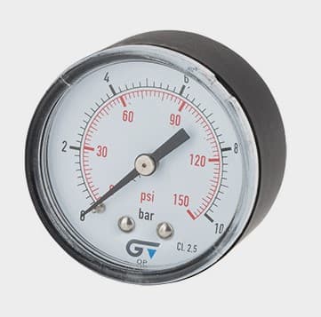 Manômetro DN53 Caixa em ABS sem Glicerina Saída Horizontal 1/4” BSP de 0 a 10 Bar - MAN-GB-3821010