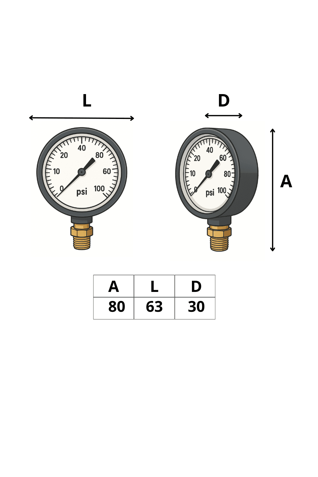 Manômetro DN63 Caixa em Aço Inoxidável com Glicerina Saída Vertical 1/4” BSP de 0 a 16 Bar - MAN-GB-3822016