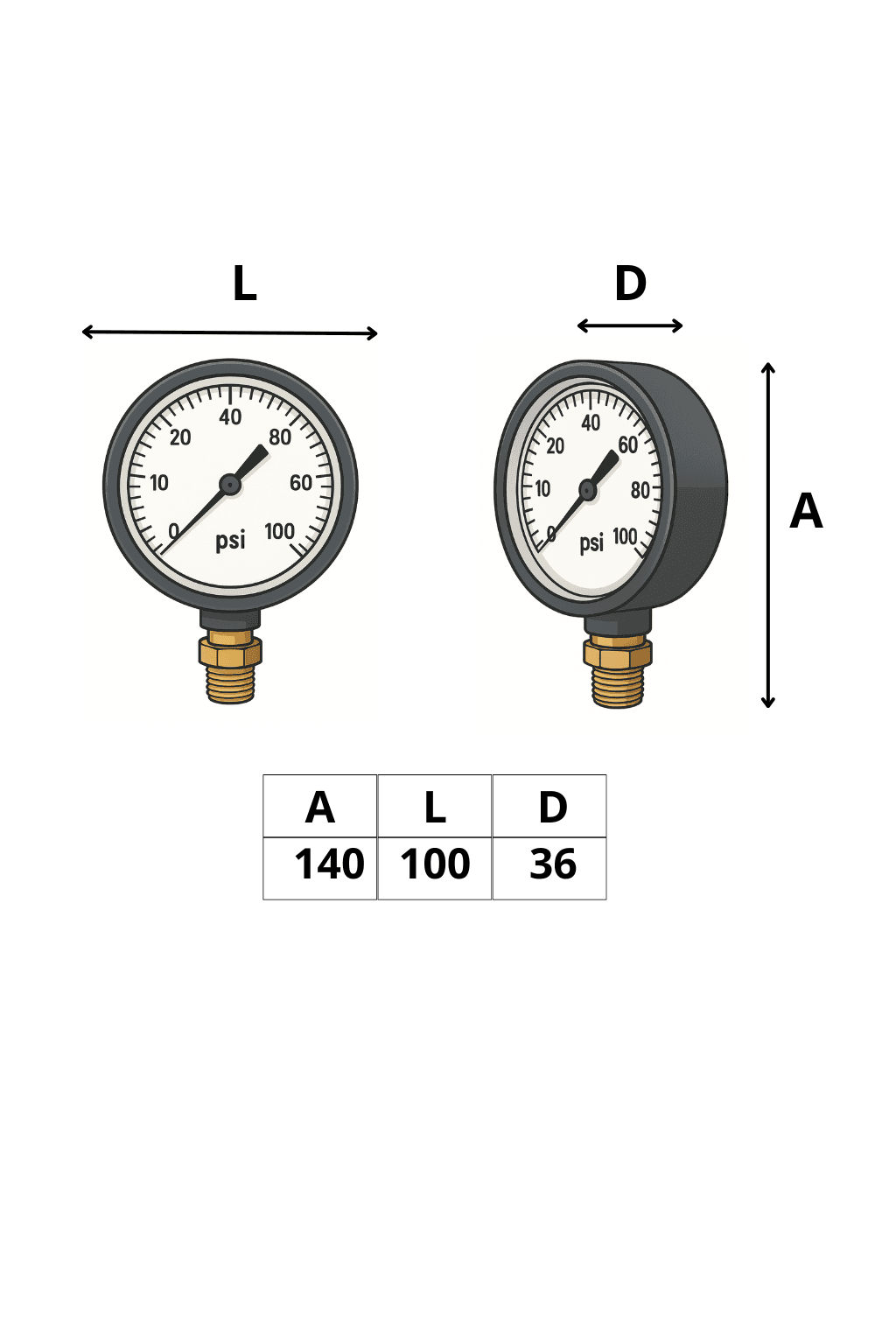 Manômetro DN100 Caixa em Aço Inoxidável com Glicerina Saída Vertical 1/2” BSP de 0 a 10 Bar - MAN-GB-3824010