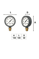 Manômetro DN100 Caixa em Aço Inoxidável com Glicerina Saída Vertical 1/2” BSP de 0 a 10 Kgf/cm² - MAN-VC0-10BAR