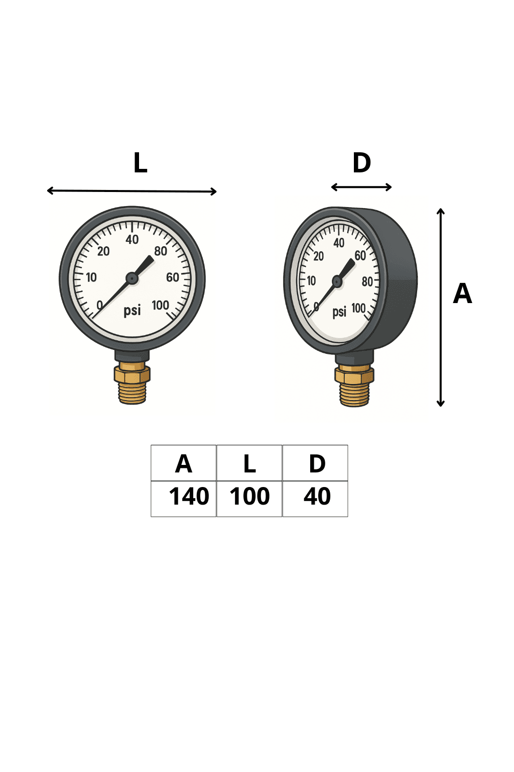 Manômetro DN100 Caixa em Aço Inoxidável com Glicerina Saída Vertical 1/2” BSP de 0 a 10 Kgf/cm² - MAN-VC0-10BAR