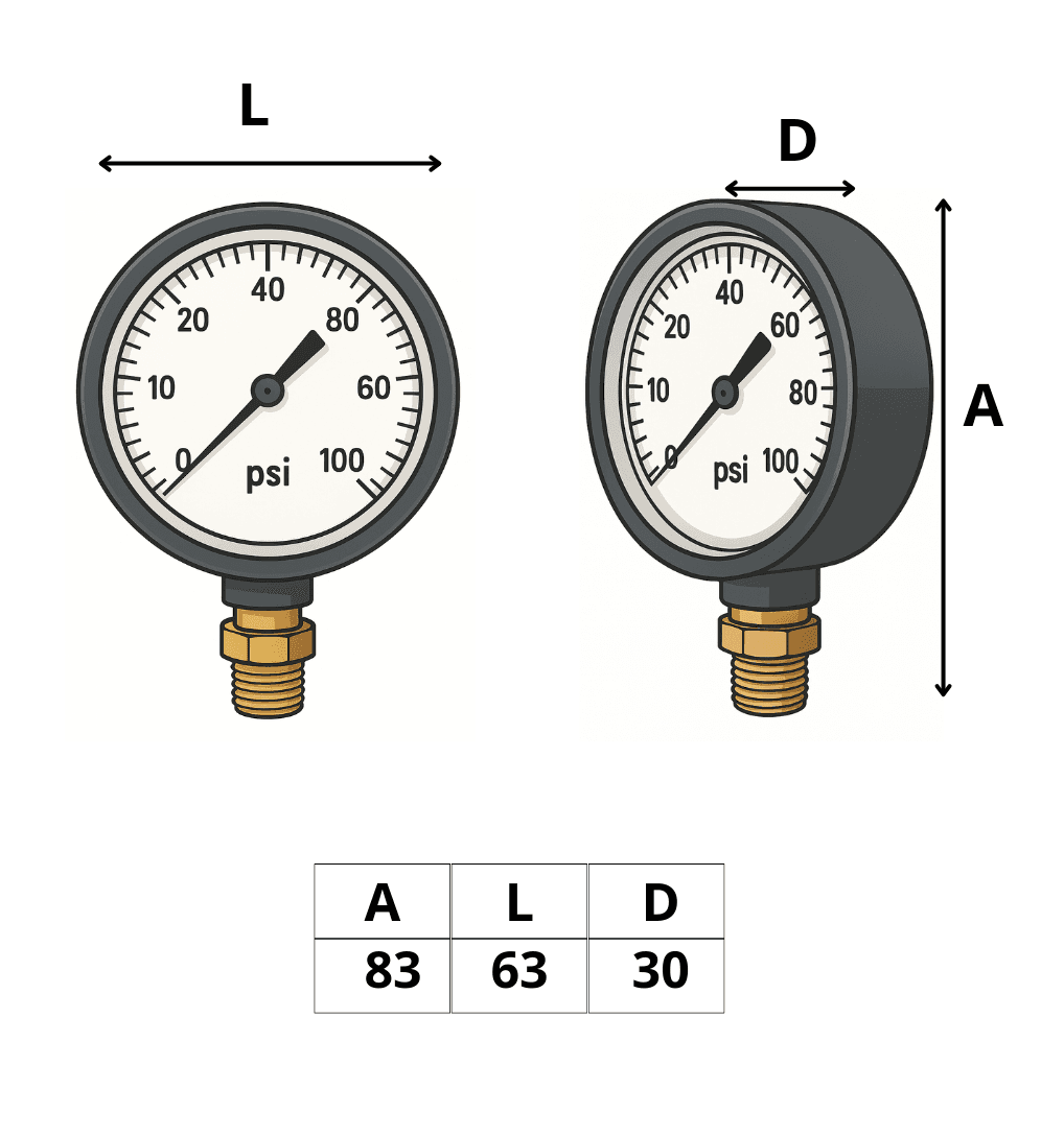 Manômetro DN63  Caixa em Aço sem Glicerina Saída Vertical 1/4” NPT  de 0 a 17 kgf/cm² - MAN-GB-3714017