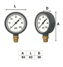 Manômetro DN63  Caixa em Aço sem Glicerina Saída Vertical 1/4” NPT  de 0 a 21 kgf/cm² - MAN-GB-3714021