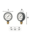 Manômetro DN53 Caixa em ABS sem Glicerina Saída Vertical 1/4” NPT de 0 a 10 Bar - MAN-GB-3820N010
