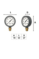 Manômetro DN53 Caixa em ABS sem Glicerina Saída Vertical 1/4” NPT de 0 a 25 Bar - MAN-GB-3820N025