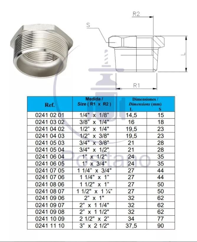 Conexão Bucha De Redução 1/2 Para 1/4 Rosca BSP Inox