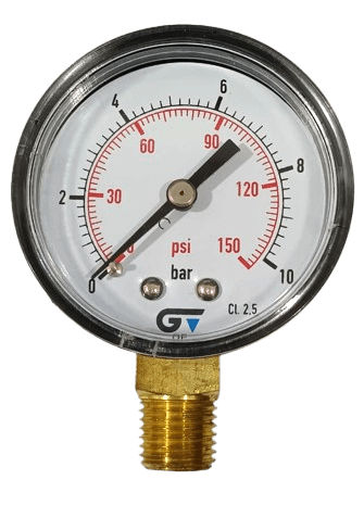 Manômetro DN53 Caixa em ABS sem Glicerina Saída Vertical 1/4” NPT de 0 a 10 Bar - MAN-GB-3820N010